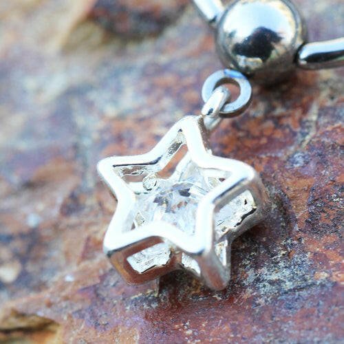Stainless Steel Captive CZ Star Dangle Captive Bead Ring Nipple Jewelry
