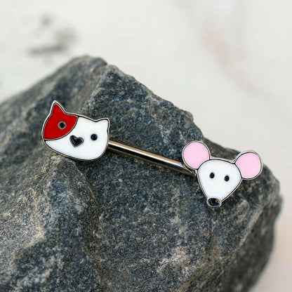 Stainless Steel Cat and Mouse Nipple Bar Ring