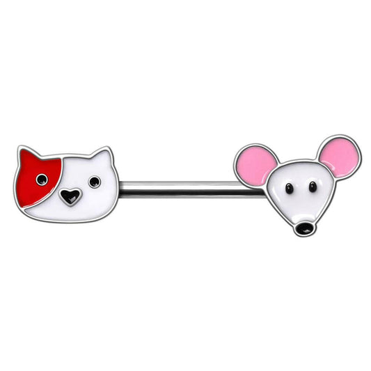 Stainless Steel Cat and Mouse Nipple Bar Ring