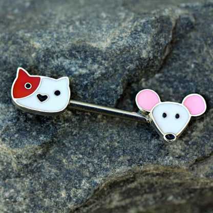 Stainless Steel Cat and Mouse Nipple Bar Ring