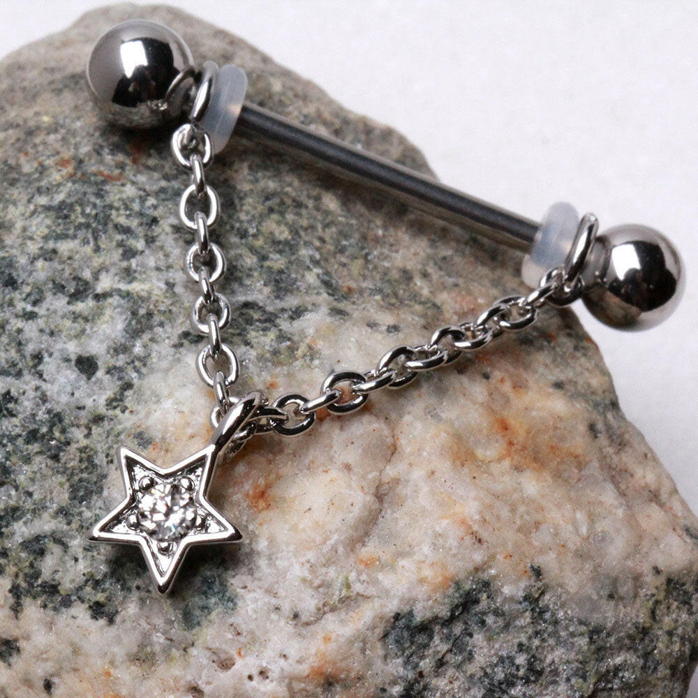 Stainless Steel Chained Star Dangle Nipple Ring Nipple Ring Impulse Piercings