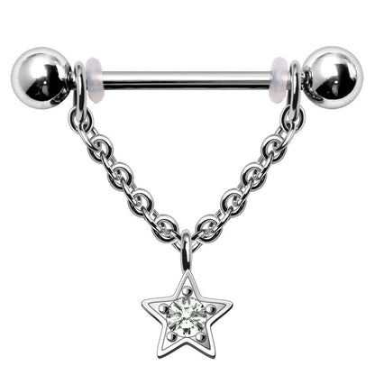 Stainless Steel Chained Star Dangle Nipple Ring Nipple Ring Impulse Piercings