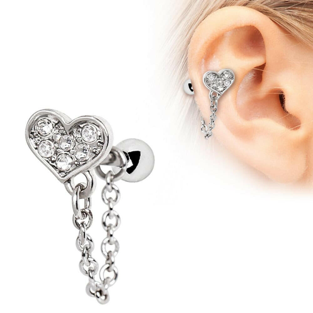 Stainless Steel Clear CZ Heart Chain Wrap Cartilage Earring Cartilage Earring Impulse Piercings