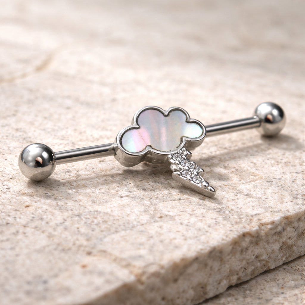Stainless Steel Cloud and Lighting Industrial Barbell Industrial Barbell Impulse Piercings