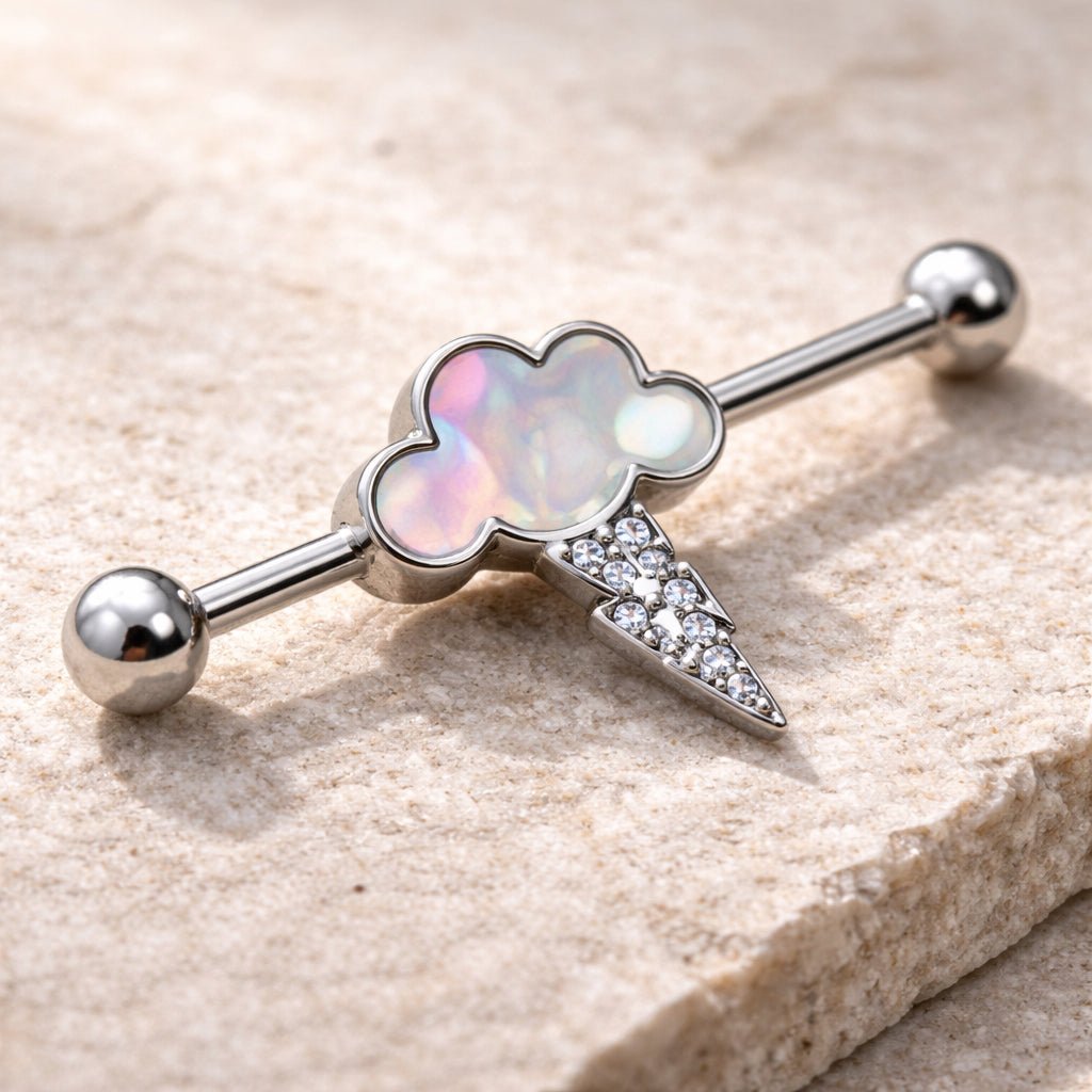 Stainless Steel Cloud and Lighting Industrial Barbell Industrial Barbell Impulse Piercings