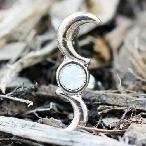 Stainless Steel Crescent and Full Moon Top Down Belly Button Navel Ring