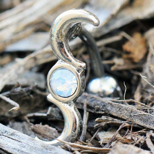 Stainless Steel Crescent and Full Moon Top Down Belly Button Navel Ring