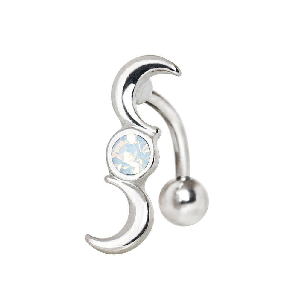 Stainless Steel Crescent and Full Moon Top Down Belly Button Navel Ring