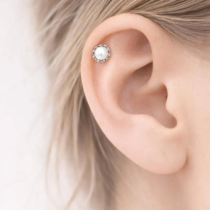 Stainless Steel Crown Pearl Cartilage Earring Cartilage Skin metals