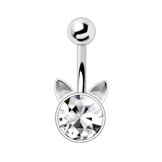 Stainless Steel Crystal Cat Navel Ring front view