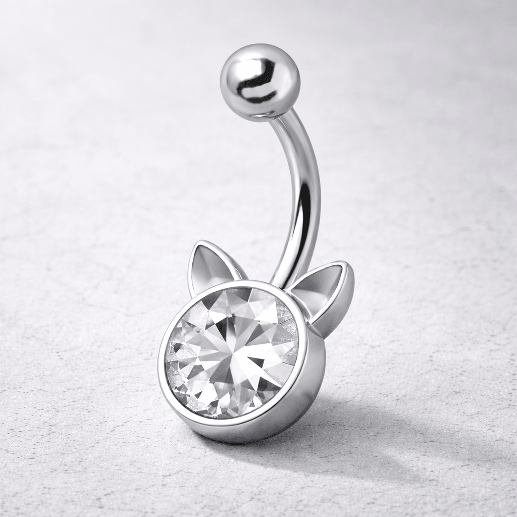 Stainless Steel Crystal Cat Navel Ring Navel Ring Skin Metals