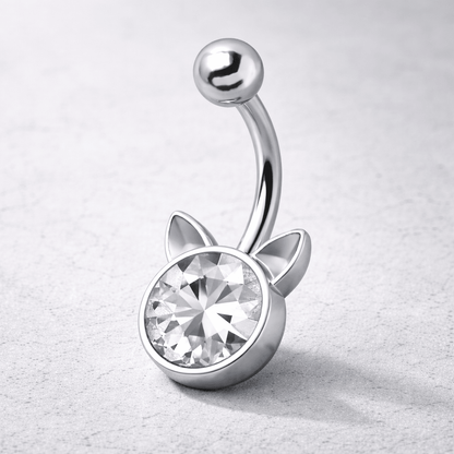 Stainless Steel Crystal Cat Navel Ring Navel Ring Skin Metals