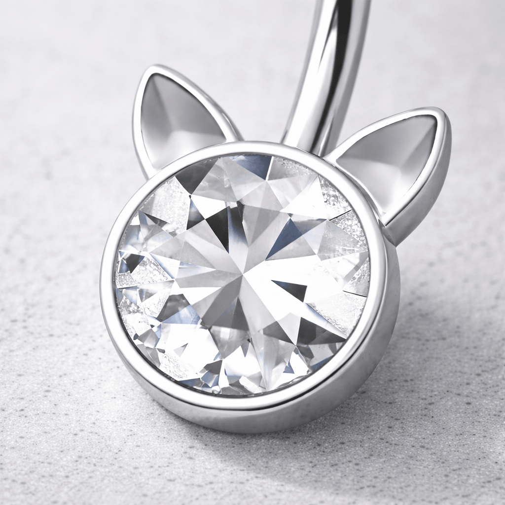 Stainless Steel Crystal Cat Navel Ring Navel Ring Skin Metals
