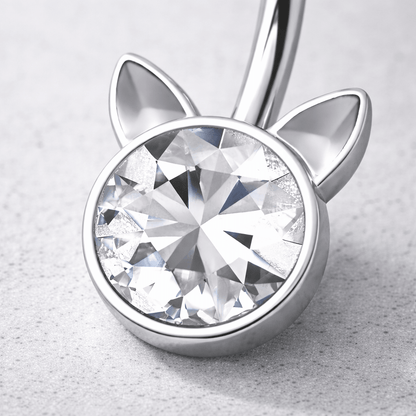 Stainless Steel Crystal Cat Navel Ring Navel Ring Skin Metals