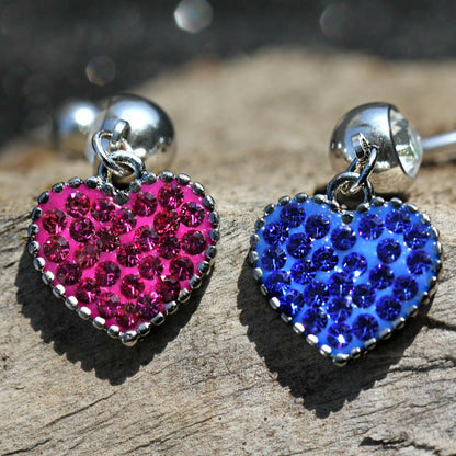 Stainless Steel Crystal Heart Dangle Belly Button Navel Ring