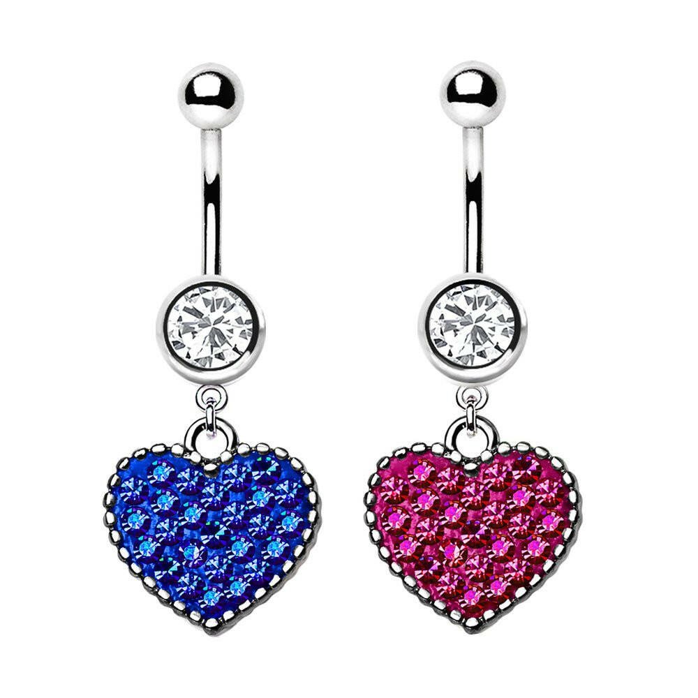 Stainless Steel Crystal Heart Dangle Belly Button Navel Ring