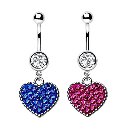 Stainless Steel Crystal Heart Dangle Belly Button Navel Ring