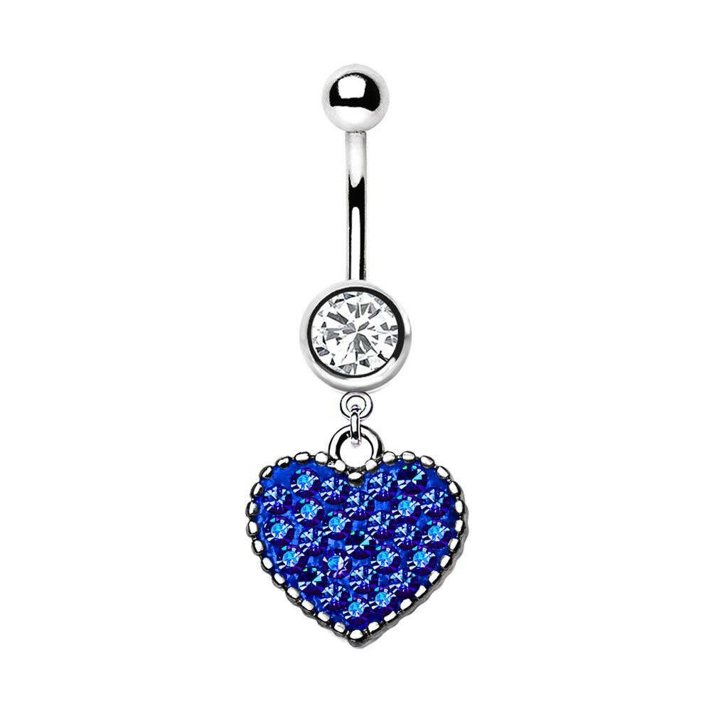 Stainless Steel Crystal Heart Dangle Belly Button Navel Ring