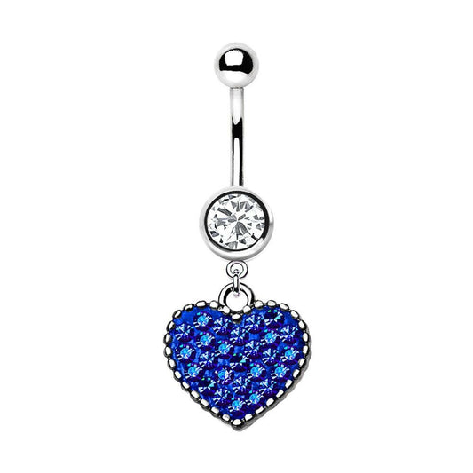 Stainless Steel Crystal Heart Dangle Belly Button Navel Ring