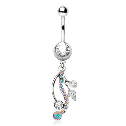 Stainless Steel Crystal Vine Dangle Navel Ring Navel Ring Impulse Piercings