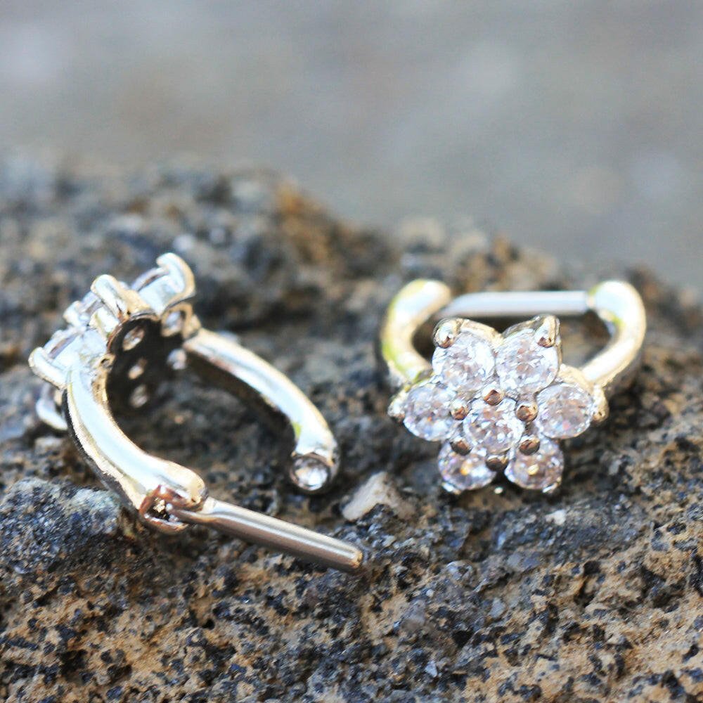 Stainless Steel CZ Flower Cartilage Clicker Earring Cartilage Earring Impulse Piercings