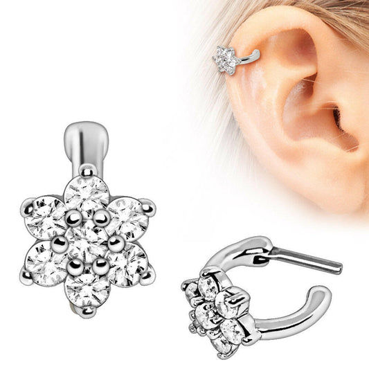 Stainless Steel CZ Flower Cartilage Clicker front view