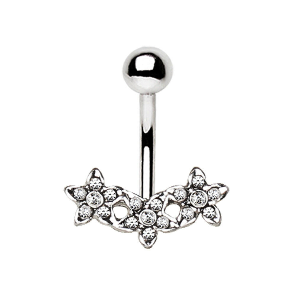 Stainless Steel Dainty Triple Flower Navel Ring Navel Ring Impulse Piercings