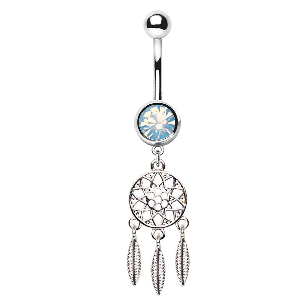 Stainless Steel Dangle Navel Ring with Silver Plated Dream Catcher Navel Ring Impulse Piercings