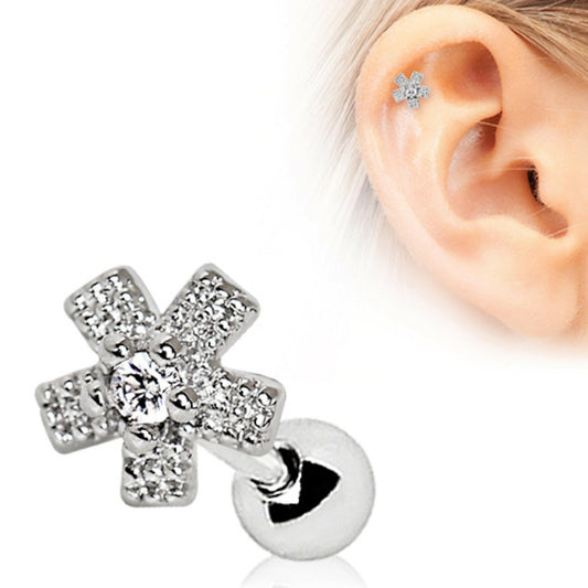 Stainless Steel Dazzling Flower Cartilage Earring Cartilage Earring Impulse Piercings 16 gaugeLength: 1/4"