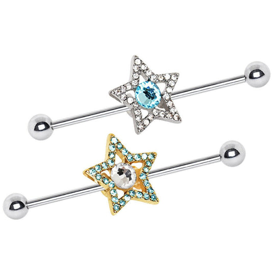 Stainless Steel Dazzling Star Industrial Barbell Industrial Barbell Impulse Piercings