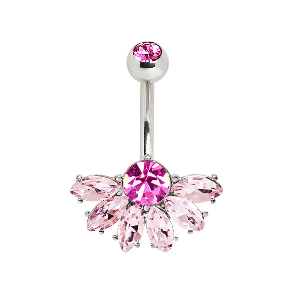 Stainless Steel Deluxe Pink Jeweled Fan Navel Ring Navel Ring Impulse Piercings