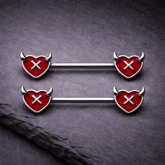 Stainless Steel Devil's Heart Nipple Bar Rings Nipple Ring Skin Metals