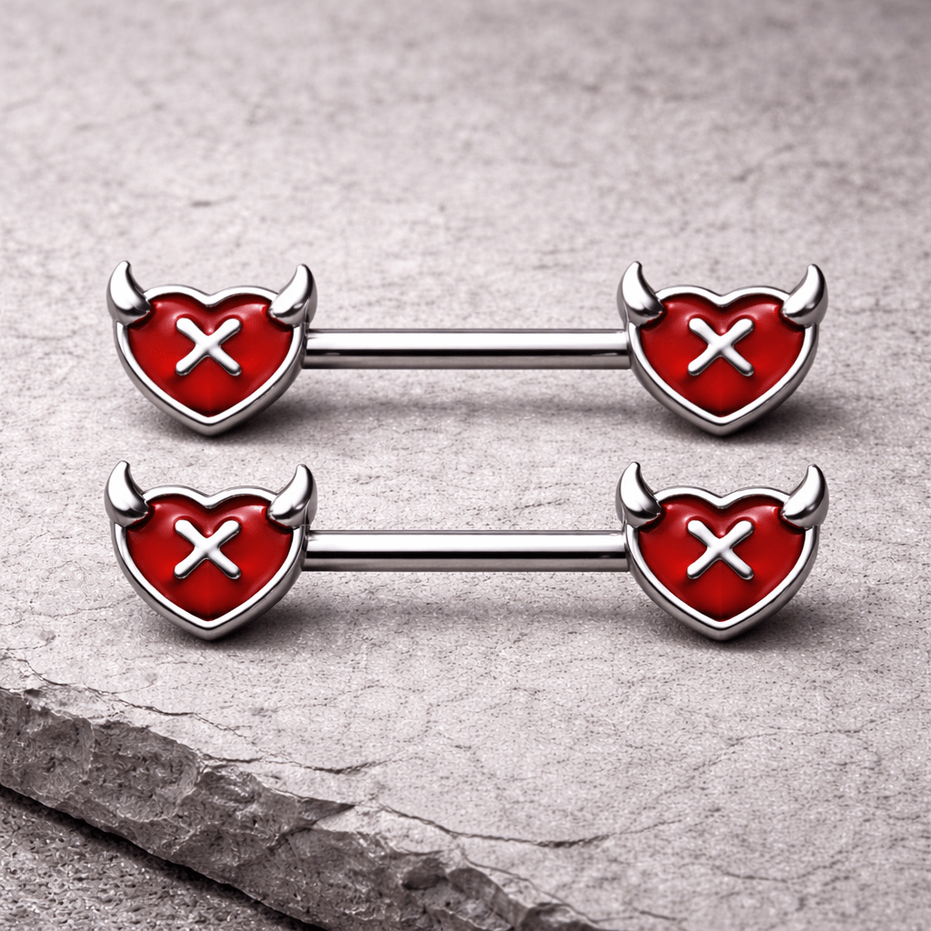 Stainless Steel Devil's Heart Nipple Bar Rings Nipple Ring Skin Metals
