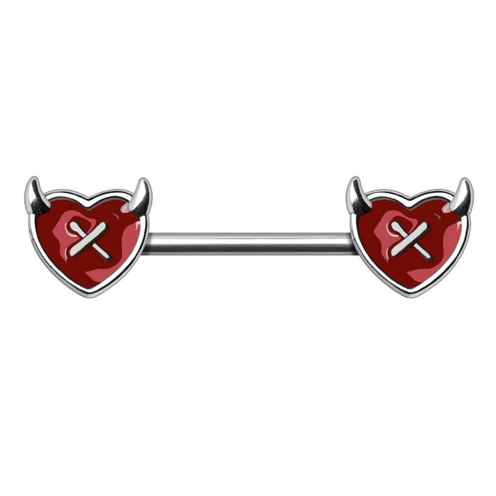 Stainless Steel Devil's Heart Nipple Bar Rings Nipple Ring Skin Metals