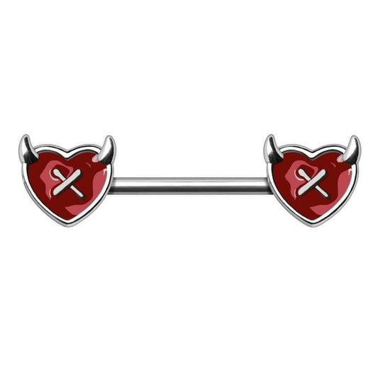 Stainless Steel Devil's Heart Nipple Bar Rings