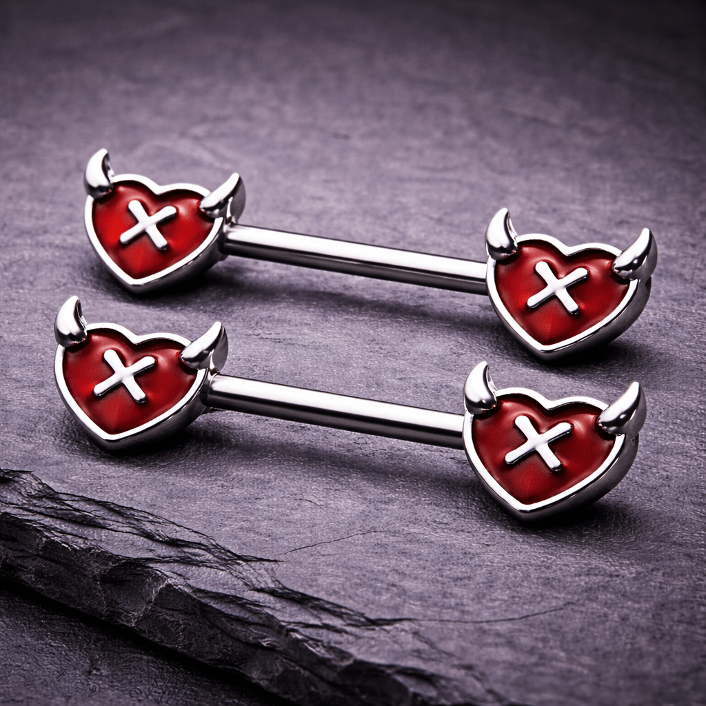 Stainless Steel Devil's Heart Nipple Bar Rings Nipple Ring Skin Metals