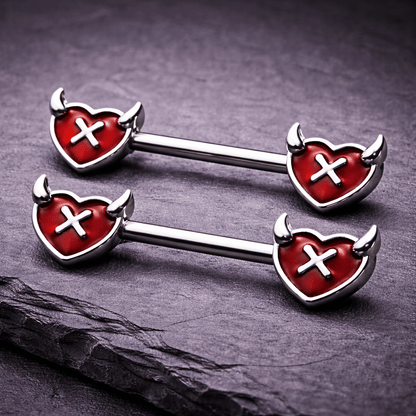 Stainless Steel Devil's Heart Nipple Bar Rings Nipple Ring Skin Metals