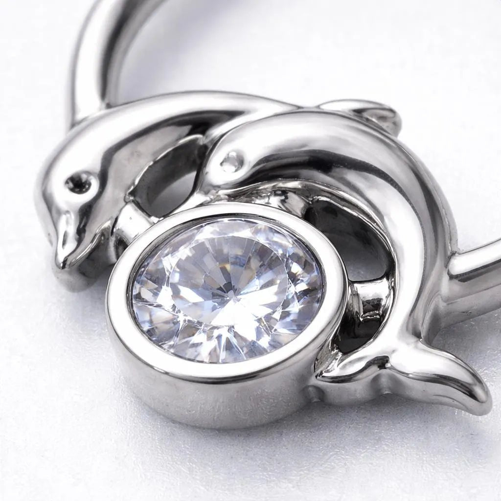 Stainless Steel Dolphins and Moon Seamless Ring / Cartilage Earring