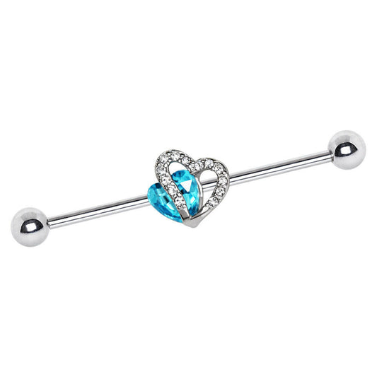 Stainless Steel Double Hearts Industrial Barbell Industrial Barbell Impulse Piercings