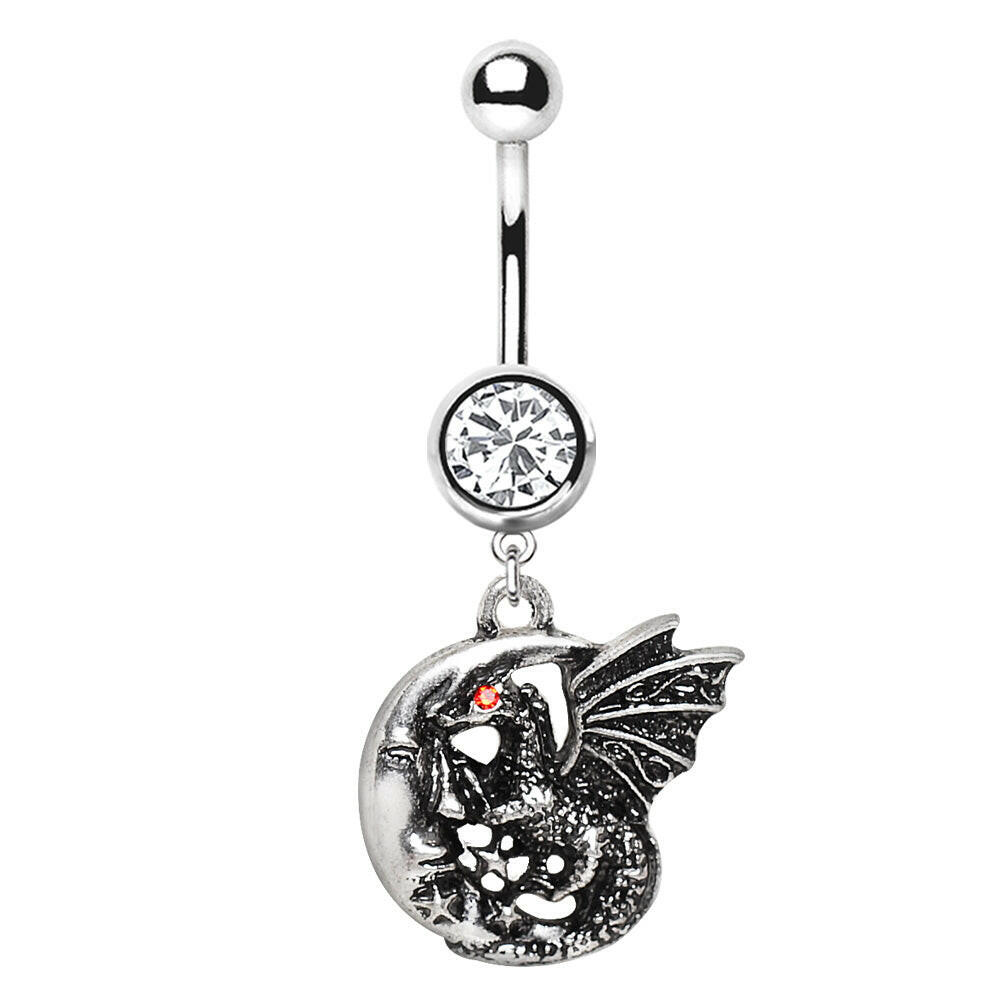 Stainless Steel Dragon Moon Dangle Navel Ring Navel Ring Impulse Piercings