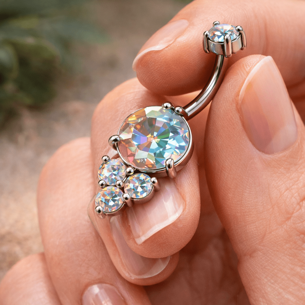 Stainless Steel Enchanted Aurora Borealis Navel Ring Navel Ring Impulse Piercings
