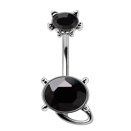 Stainless Steel Fancy Black Cat Navel Ring Navel Ring Impulse Piercings