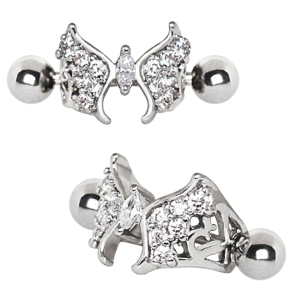 Stainless Steel Fancy Jeweled Butterfly Cartilage Cuff Earring Cuff Earring Impulse Piercings 16 gaugeLength: 1/2"