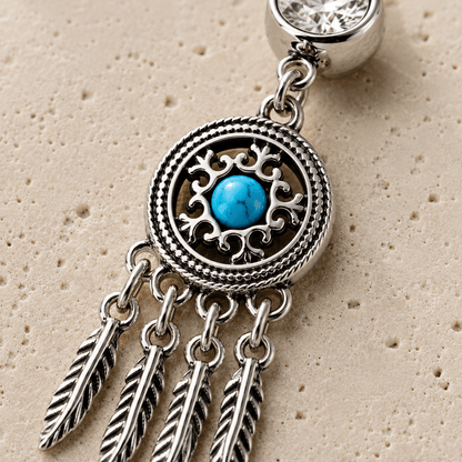 Stainless Steel Feather Dream Catcher Dangle Belly Button Navel Ring
