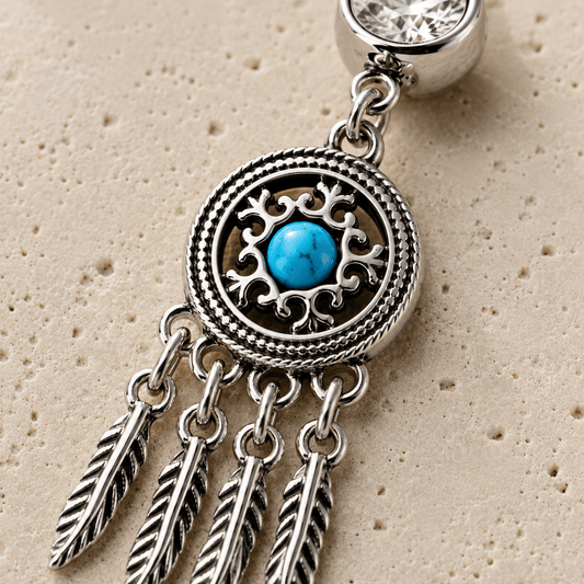 Stainless Steel Feather Dream Catcher Dangle Belly Button Navel Ring