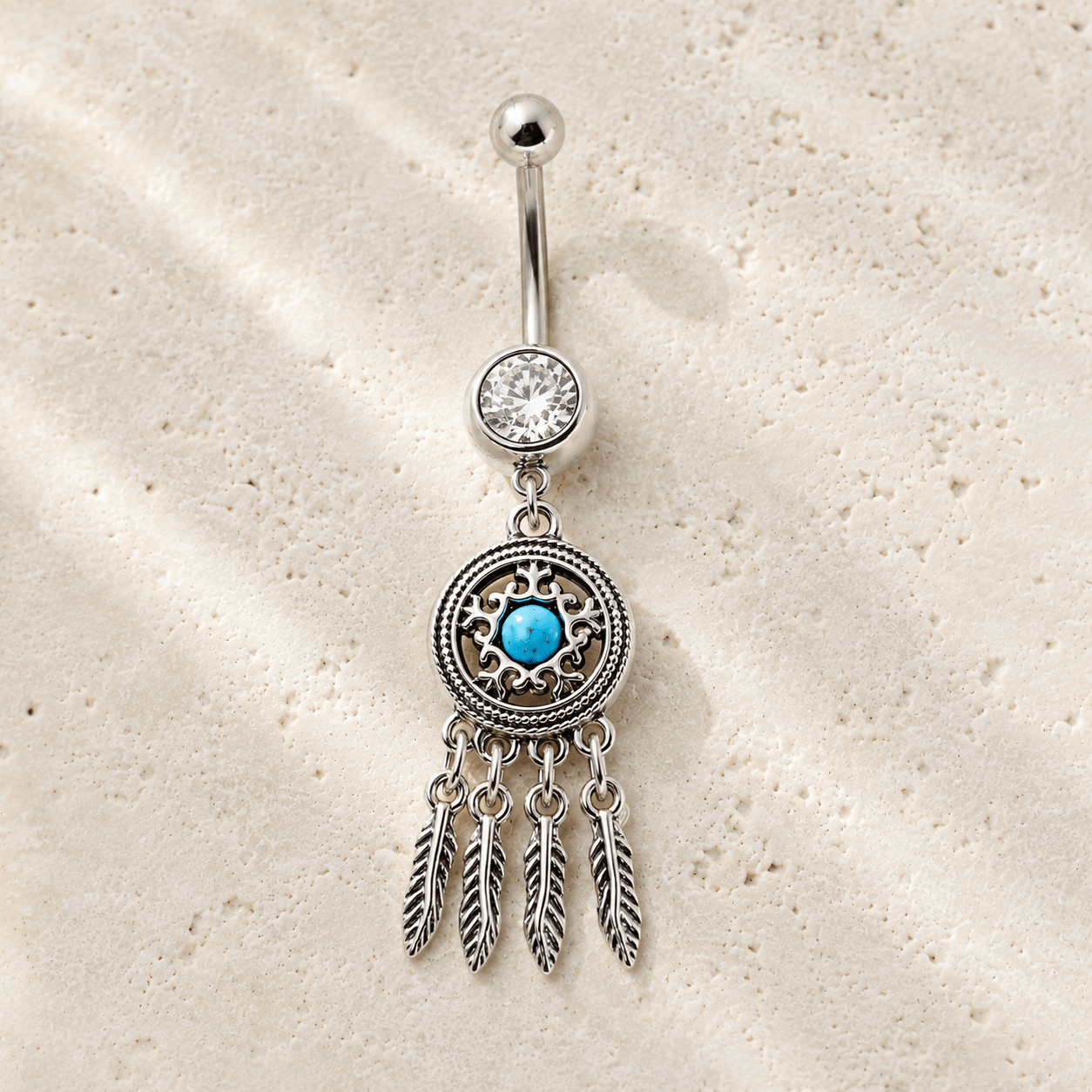 Stainless Steel Feather Dream Catcher Dangle Belly Button Navel Ring