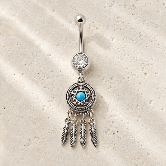 Stainless Steel Feather Dream Catcher Dangle Belly Button Navel Ring