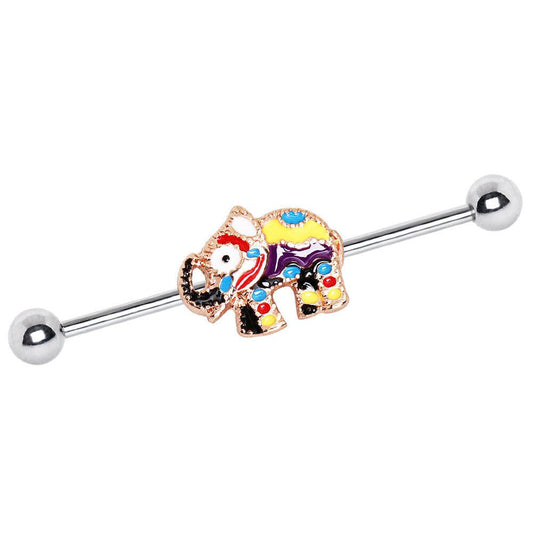 Stainless Steel Festive Indian Elephant Industrial Barbell Industrial Barbell Impulse Piercings