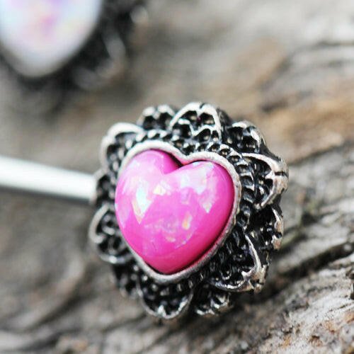 Stainless Steel Filigree Synthetic Opal Heart Nipple Bar Nipple Ring Impulse Piercings