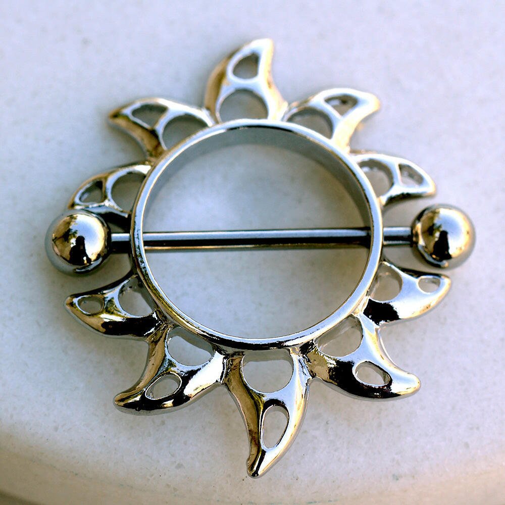 Stainless Steel Flaming Sun Nipple Shield Nipple Ring Impulse Piercings